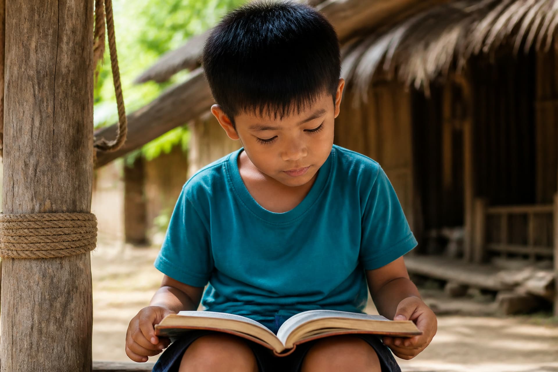 Child reading a book